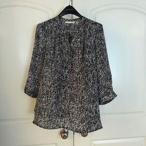 Violet + Claire Womens 1X Black White Abstract Print 3/4 Sleeve Blouse Top
